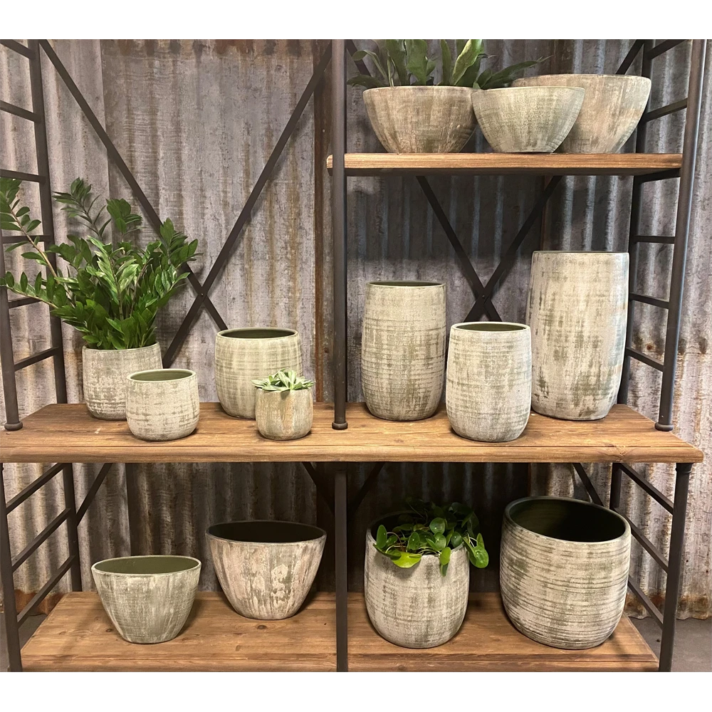 Bloempot Miami Ovaal - L33 X D13 X H24cm - Groen Cement 2 Bloempot Miami Ovaal - L33 X D13 X H24cm - Groen Cement - Afbeelding 2