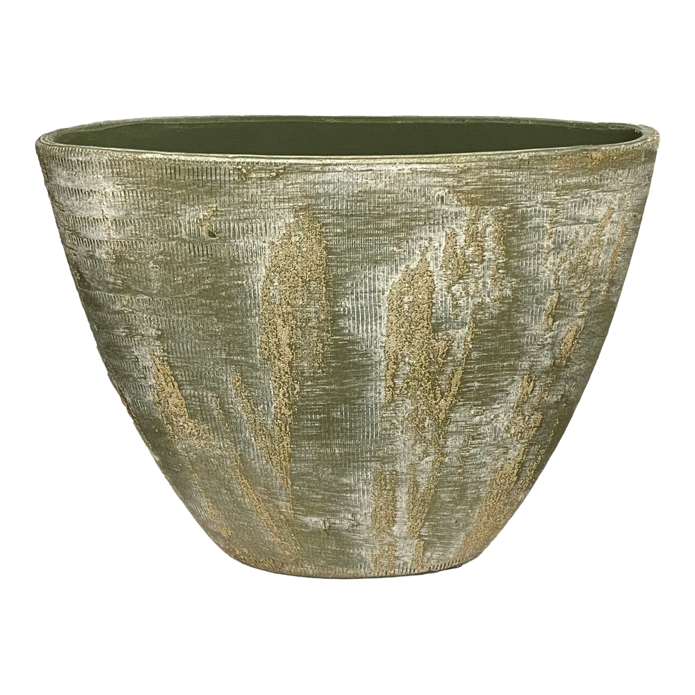 Bloempot Miami Ovaal - L33 X D13 X H24cm - Groen Cement 1 Bloempot Miami Ovaal - L33 X D13 X H24cm - Groen Cement