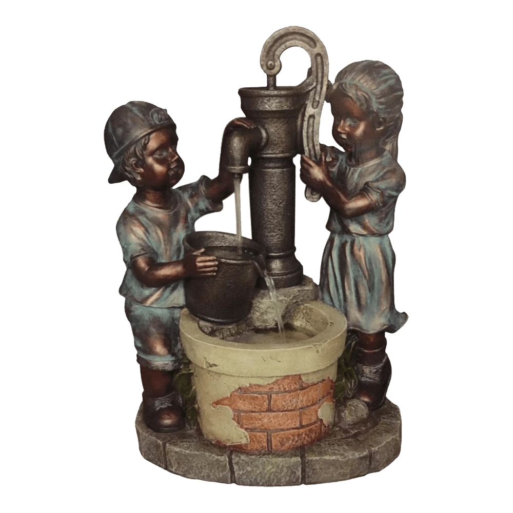 Waterornament Kinderen Aan Pomp - 61,2cmcm Hoog - Polystone 1 Waterornament Kinderen Aan Pomp - 61,2cmcm Hoog - Polystone